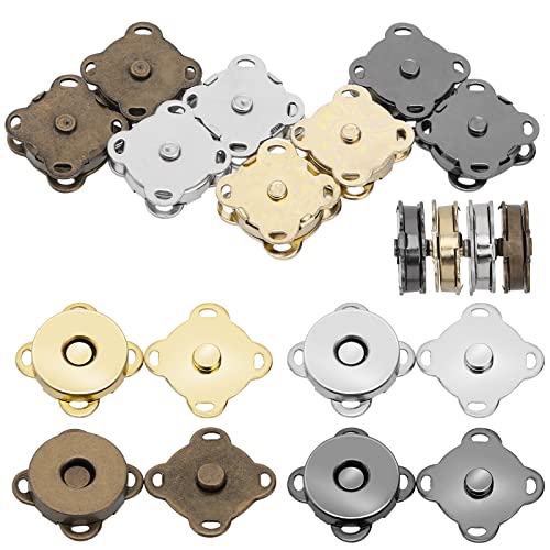 16 Stück Magnetknöpfe, 14mm Metall Druckknöpfe zum Annähen, 4 Farben Quadratische Form Magnetverschluss für Taschen, Geldbörsen, Handtaschen, Kleidung, DIY Nähen (Silber, Gold, Grau, Bronze) von Abeillo