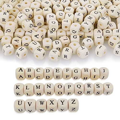 260 Stück Holzbuchstaben Perlen, 10 mm A bis Z Holz Buchstabenperlen zum Auffädeln Würfel Holzperlen Alphabet Beads, Buchstaben Würfelperlen für Armbänder Halsketten Schmuck DIY Herstellung von Abeillo