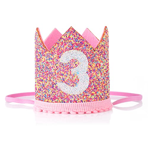 3 Jahr Geburtstagskrone Baby,Baby Mädchen Prinzessin 3 Jahre Geburtstag Krone, verstellbare 3. Geburtstag Hut Baby Krone für Kinder Baby Mädchen dritten Geburtstag Party,Kinder Partyhüte Party Deko von Abeillo