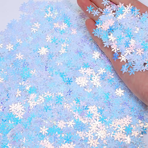 3000 Stück Schneeflocken-Konfetti, Weihnachtsfeier, Glitzerkonfetti, Metallic-Folie, Schneeflocke, Weihnachts-Party-Dekorationen für Winter, Schneefeld, Wunderland-Zubehör (blau-weiß) von Abeillo