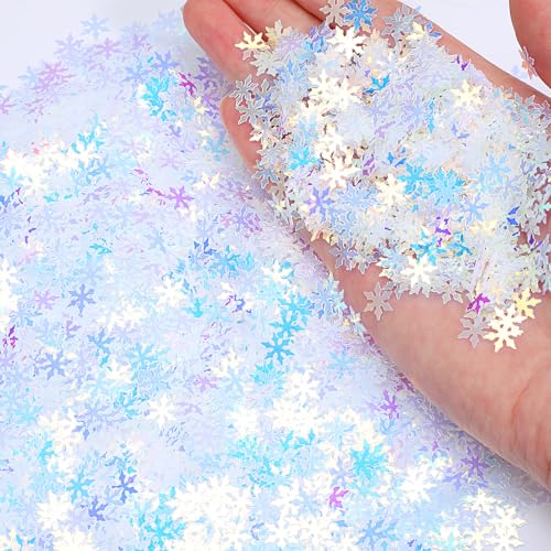 3000 Stück Schneeflocken-Konfetti, Weihnachtsfeier, Glitzerkonfetti, Metallic-Folie, Schneeflocke, Weihnachts-Party-Dekorationen für Winter, Schneefeld, Wunderland-Zubehör (transparentes Weiß) von Abeillo