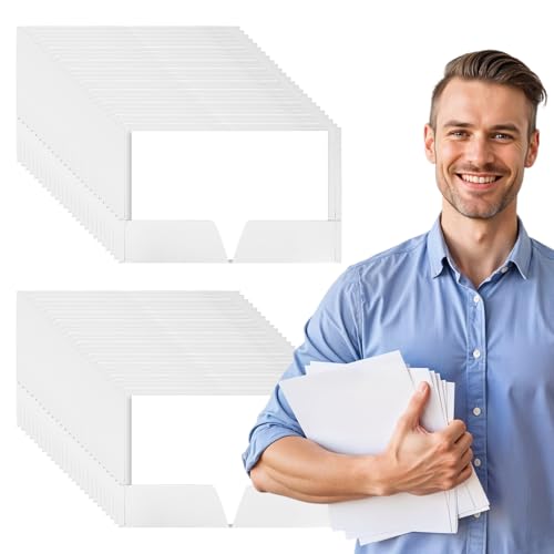 50 weiße Ordner mit 2 Fächern, glänzendes Papier, für Briefpapier, Präsentationsmappen mit Ordnern für Schüler, Geschäftsleute, Heim- und Büroangestellte von Abeillo