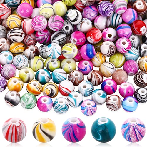 Abeillo 500 Stück Acryl Perlen 8mm Multicolor Bastelperlen zum Auffädeln, Mix Floral Perlen Beads Bunte Tintenmuster Schmuckperlen für Armbänder, Halsketten, Kleidung und Schmuckherstellung von Abeillo