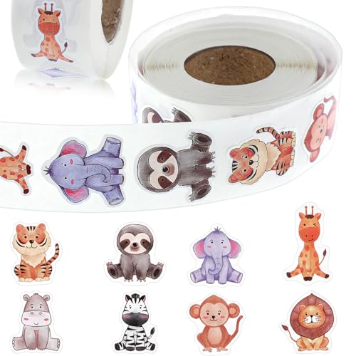 500 Stück Tier Aufkleber Kinder,Cartoon Sticker Kinder,Tiers Belohnungsaufkleber Rolle,Runde Waldtier Aufklebers,Selbstklebende Tier Stickers(Wald) von Abeillo