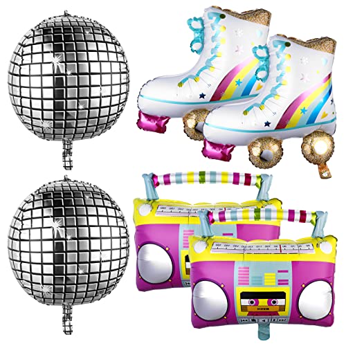 Abeillo 6 Stk Regenbogen Roller Skate Disco Ballons Folie Ballons 80er 90er Retro Ballon für Disco Dance Party Hip Hop Thema Geburtstagsparty Karneval (22 Zoll) von Abeillo