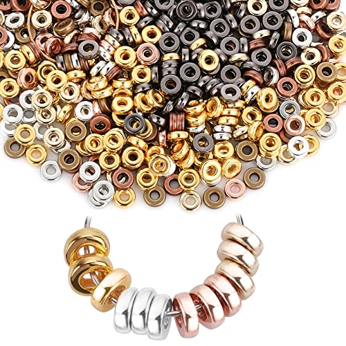 Abeillo 800 Stück Spacer Beads 6mm Flache Zwischen Perlen Metall Lose Perlen Quetschperlen Abstandshalter Perlen Mischfarbe Metallperlen für Armbänder Halskette Schmuck Basteln von Abeillo