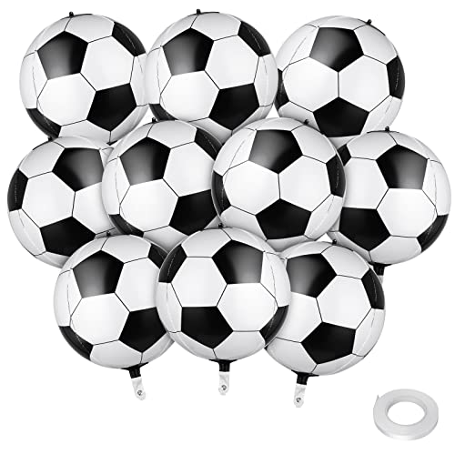 Abeillo 10 Stück 3D Sphärisch Fussball Luftballon, 22 In/56 cm Geburtstagsdeko Fussball, Party Fussball Deko Fußball Folienballon für Mann Kinder Junge Geburtstag Sport Fussball Thema von Abeillo