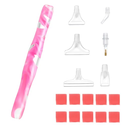 Abeillo Diamond Art Painting Stift, 10 Stück Rosa Diamond Art Painting Zubehör Stift mit 6 Spitzen 5D Diamant Kunst Malerei Zubehör, Stifte für DIY Diamant Kunstmalerei Stickerei Handwerk von Abeillo