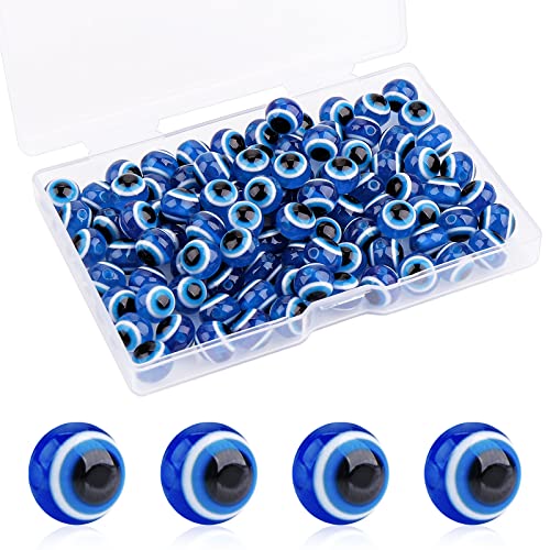 100 Stück Evil Eye Perlen, Abeillo 10mm Blaue Böse Augen, Rund Türkische Nazar Perlen, Resin Spacer Böser Blick Perlen für DIY die Schmuckherstellung, Armbänder, Halskette Schmuck von Abeillo