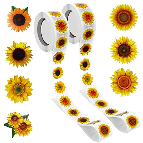 Abeillo 1000 Stk Sonnenblumen Aufkleber Klein, 2,5 cm/1 inch Sunflower Sticker Selbstklebende Sonnenblumenaufkleber Thank You Sticker für Grußkarten, Umschläge Deko, Weihnachten von Abeillo