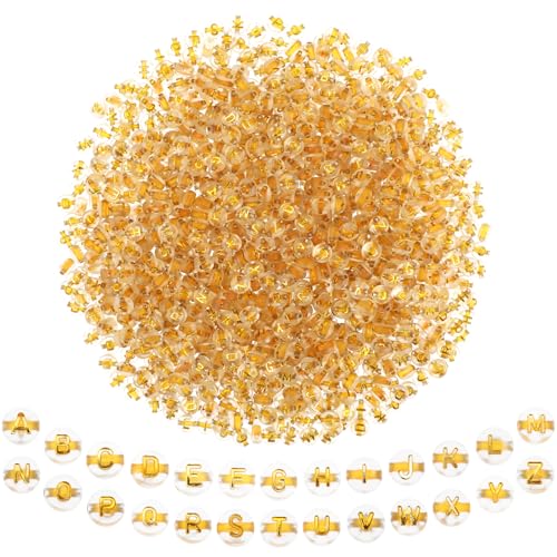 1000 Stück Buchstabenperlen Gold A-Z Buchstaben Perlen für Armbänder, 7 mm Acrylperlen zum Auffädeln mit 8 m Elastische Linie, Alphabet Beads für Halsketten DIY Schmuck Herstellung von Abeillo