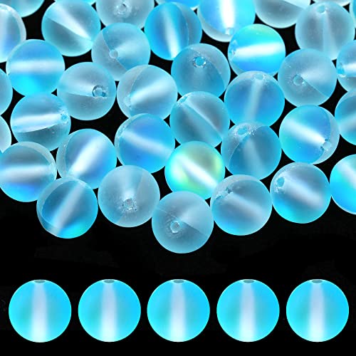 Abeillo 110 Stück Kristall Glasperlen Blau Runde Perlen zum Auffädeln, 8 mm/6 mm Mattierte Matte Basteln Perlen, Lichtbrechendes Leuchten, für DIY Armbänder, Halsketten Schmuckherstellung von Abeillo