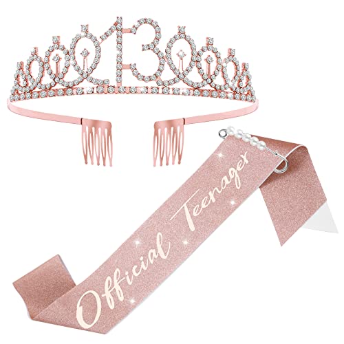 Abeillo 13. Geburtstag Krone Schärpe, Geburtstag 13 Mädchen Schärpe & Strass Tiara Birthday Krone für Geburtstag Geschenk Partyzubehör Partydeko von Abeillo