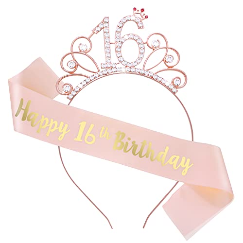 Abeillo 16 Geburtstag Mädchen, Sweet 16" Geburtstag Krone und Schärpe, Birthday Krone für 16 Geburtstag Geschenk, Mädchen 16 Geburtstag Party Deko von Abeillo