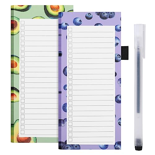 Abeillo 2 Stück Magnetische Notizblöcke, Einkaufsliste Magnetisch Kühlschrank, Einkaufszettel Block mit Schwarzer Stift - 50 Blatt/Stück - 9 cm x 21 cm (Avocado+Blaubeeren) von Abeillo