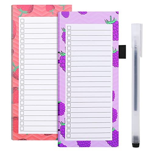 Abeillo 2 Stück Magnetische Notizblöcke, Einkaufsliste Magnetisch Kühlschrank, Einkaufszettel Block mit Schwarzer Stift - 50 Blatt/Stück - 9 cm x 21 cm (Weintrauben+Erdbeeren) von Abeillo
