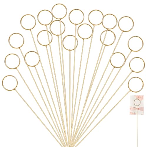 Abeillo 20 Stück Blumen Kartenhalter,Runde Metall Fotohalter,Gold Geschenkkartenhalter,Nummernhalter, Fotoclips, Notiz-/Bildhalter für Hochzeitsfeiern, Blumensträuße, Bastelarbeiten (30.5 cm) von Abeillo
