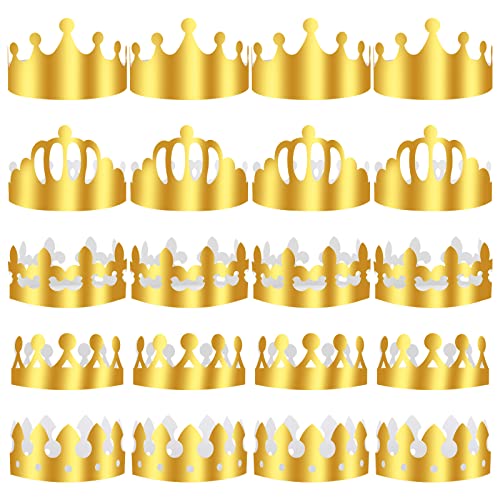 Abeillo 20 Stück Kronen Golden Papierkronen für Kinder, 5 Stile Geburtstagskrone Verstellbarer Papier Partyhüte zum Geburtstag, DIY Party Kronenhut Set für Party Feierlichkeiten von Abeillo