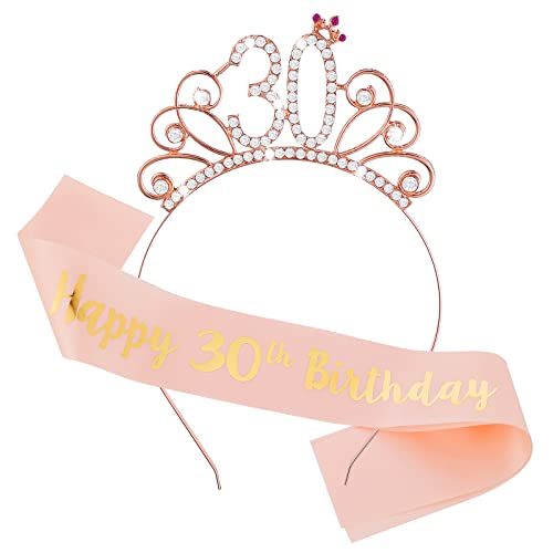 Abeillo 30 Geburtstag Krone und Schärpe, 30. Geburtstag Geschenk, Kristall Geburtstags Tiara und Schärpe zum 30. Geburtstag für Prinzessin Party Dame Geburtstagsfeier und Deko (30-Rosa-Stil B) von Abeillo