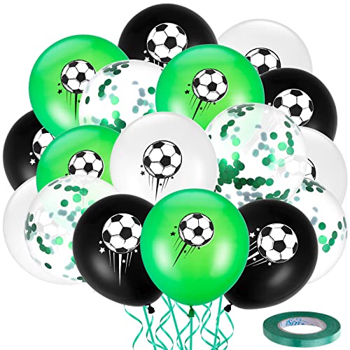 Abeillo 30 Stück 12 Zoll/30,5 cm Fußball Latex Luftballons, Fußball Luftballons Fußballfans Fussball Geburtstag Luftballons Schleifenband Party Set für Sport Thema Geburtstag Deko von Abeillo