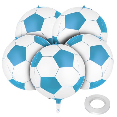 5 Stück Blaues Luftballon Set, Fussball Luftballon, 22 Zoll Geburtstagsdeko Fussball, 3D Party Fussball Deko Fußball Folienballon für Kinder Junge Geburtstag Sport Fussball Thema Dekoration von Abeillo