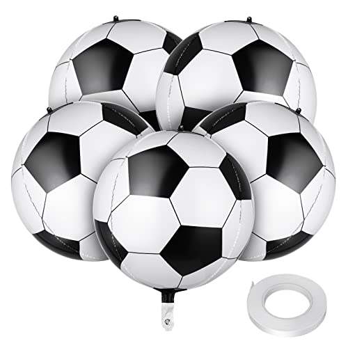 Abeillo 5 Stück Fussball Luftballon, 22 In/56 cm Geburtstagsdeko Fussball, 3D Sphärisch Party Fussball Deko Fußball Folienballon für Mann Kinder Junge Geburtstag Sport Fussball Thema (mit Bänder) von Abeillo