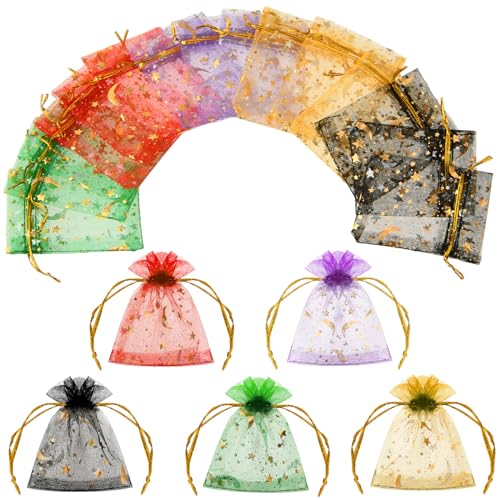 Abeillo 50 Stück Organzasäckchen 7 x 9 cm Kleine Organzabeutel, Bunt Organza Taschen mit Kordelzug, Geschenkbeutel Schmuckbeutel, Organza Säckchen für Hochzeit Geburtstag Party Schmuck von Abeillo
