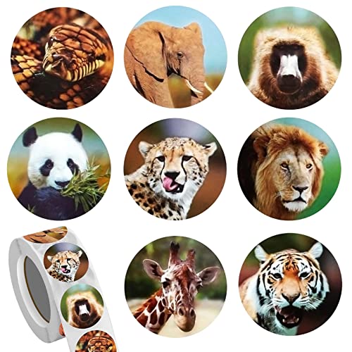 Abeillo 500 Stück Tier Aufkleber Sticker für Kinder, 2,5 cm Zoo Tier Sticker Rolle (Panda, Elefant, Giraffe, Löwe...) Anreiz Geschenke Lehrer belohnung, Rund Selbstklebende Etiketten mit 8 Tiere von Abeillo