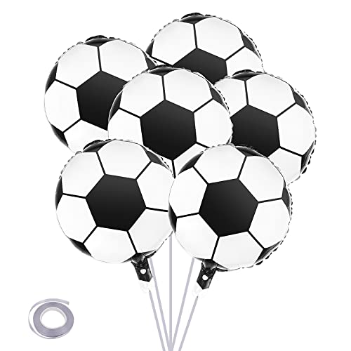 Abeillo Fussball Luftballon, Geburtstagsdeko Fussball, 3D Sphärisch Party Fussball Deko Fußball Folienballon für Mann Kinder Junge Geburtstag Sport Fussball Thema (mit Bänder) (2D-6 Stück) von Abeillo
