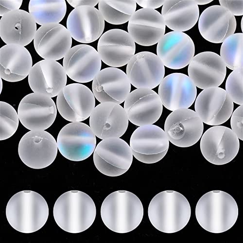 Abeillo 8 mm/6 mm Glasperlen Weiß Runde Lose Perlen, 110 Stück Mattierte Glitzerperlen zum Auffädeln, Kristall Schmuckperlen, Lichtbrechendes Leuchten, für DIY Halsketten Ohrringe Schmuck Basteln von Abeillo