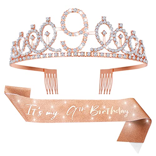 Abeillo 9. Geburtstag Mädchen Schärpe und Tiara, Rose Gold Its My 9th Birthday Schärpe und Krone, Birthday Krone für Geburtstag Geschenk Partyzubehör und Deko 9th Birthday Party Favor Supplies Abeillo 9. Geburtstag Mädchen Schärpe und Tiara, Rose Gold Its My 9th Birthday Schärpe und Krone, Birthday Krone für Geburtstag Geschenk Partyzubehör und Deko 9th Birthday Party Favor Supplies von Abeillo