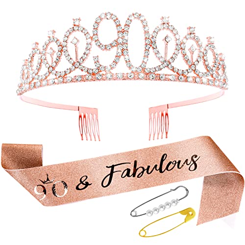 Abeillo Geburtstag Krone und Schärpe, Geburtstag Tiara Birthday Queen Schärpe, Geburtstag Deko für Geburtstag Frauen Geschenk (Rose-90th) von Abeillo