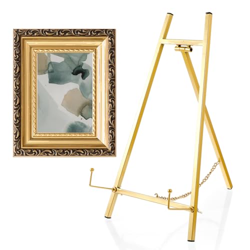 Abeillo Goldfarbener Metall-Staffelei-Ständer, 41,9 x 22,1 x 10,9 cm (H x B x T), Tischstaffelei, Ständer, Ständer, Kunstbild, Stativ, Spiegel, moderner Tellerhalter für Präsentationsbuch, Foto von Abeillo