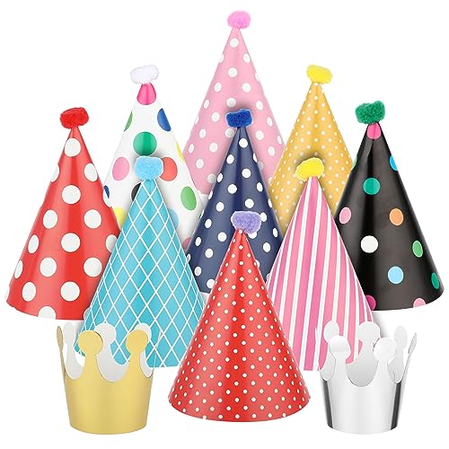 11 Stück Partyhüte Geburtstag Set,Bunte Partyhüte Party Kegel Hüte,Partyhüte zum Geburtstag, 9 Partyhut Mit Pompoms Und 2 Geburtstag Krone Geeignet Für Familienfeiern Für Kinder und Erwachsene 11 Stück Partyhüte Geburtstag Set,Bunte Partyhüte Party Kegel Hüte,Partyhüte zum Geburtstag, 9 Partyhut Mit Pompoms Und 2 Geburtstag Krone Geeignet Für Familienfeiern Für Kinder und Erwachsene von Abeillo