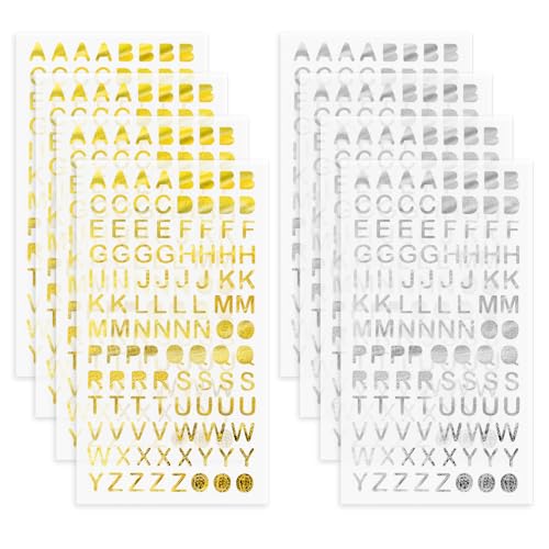 Abeillo Selbstklebende Alphabet-Aufkleber – 840 Stück (Gold, Silber), kleine Buchstaben-Aufkleber für Scrapbooking, Geburtstagskarten und Bastelarbeiten von Abeillo
