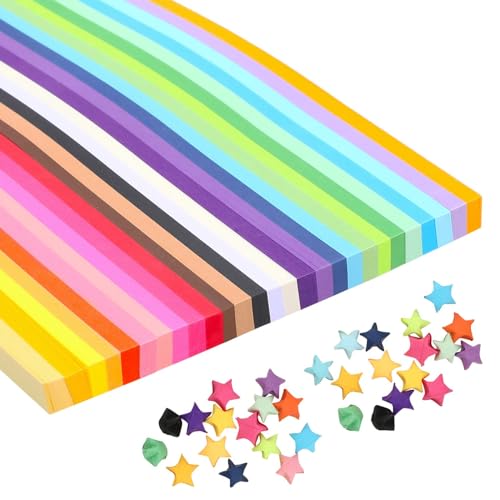 Abeillo Star Paper Strips 1350 Blatt 27 Farben , Origami Sterne Papier doppelseitig und Sternenhimmel Stern Papier Set, im Dunkeln leuchtende Glücksstern-Origami-Papierstern-Dekorationspapierstreifen von Abeillo