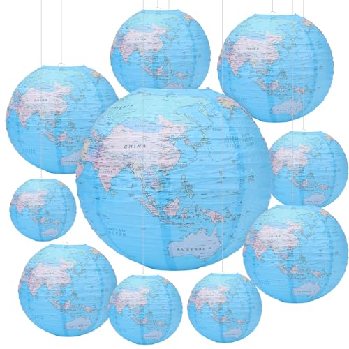 Papierlaternen, Globus, hängende Papierlaternen, Reise-Themen-Dekoration, Weltkarte, Klassenzimmer, Erdtags-Dekorationen für Zuhause, Erde, Party, Dekoration, 10 Stück, 25,4 cm von Abeillo
