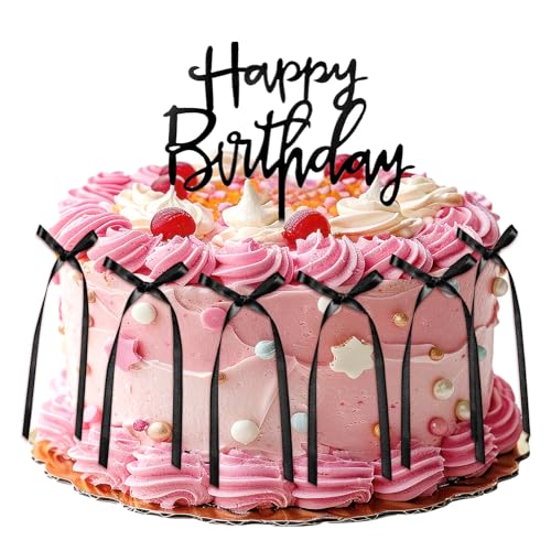 Tortenaufsatz mit Schleife, 6 Stück, mit "Happy Birthday"-Kucheneinsatz, Kokett-Thema, Party-Dekorationen, Vintage-Schleife, Kuchendekoration für Geburtstag, Babyparty, Partyzubehör Tortenaufsatz mit Schleife, 6 Stück, mit "Happy Birthday"-Kucheneinsatz, Kokett-Thema, Party-Dekorationen, Vintage-Schleife, Kuchendekoration für Geburtstag, Babyparty, Partyzubehör von Abeillo