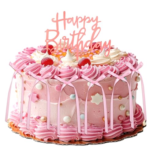 Tortenaufsatz mit Schleife und Aufschrift "Happy Birthday", 6 Stück, Rosa Tortenaufsatz mit Schleife und Aufschrift "Happy Birthday", 6 Stück, Rosa von Abeillo