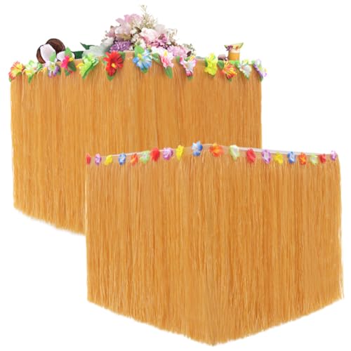 Abibiocy 2pcs Hawaiianer Tischrock 109x30in Blumenmediziner wiederverwendbarer Raffia Fringe Grass Tischrock Hawaiianische Dekor für Tropische Geburtstagsfeier Tiki-Themen, Tiki Bar (gelb) Skir von Abibiocy