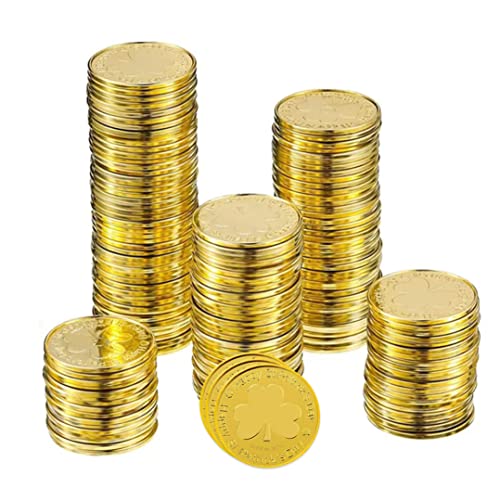 Abibiocy St. Patrick's Day Coin Gold Plastik Shamrock Coin 3-Blatt für Partyversorgung 100pcs Gold Shamrock-Kobold Abibiocy St. Patrick's Day Coin Gold Plastik Shamrock Coin 3-Blatt für Partyversorgung 100pcs Gold Shamrock-Kobold von Abibiocy