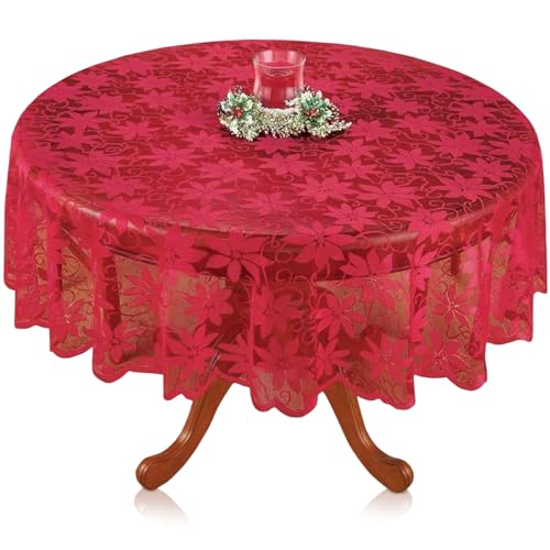 Spitzen -Tischdecke 70 Zoll Vintage Maple Blatt runde rote Spitzen -Tischdecke Waschbar für das Essen zu Hause Party Hochzeitsdekoration Spitzen -Tischdecke 70 Zoll Vintage Maple Blatt runde rote Spitzen -Tischdecke Waschbar für das Essen zu Hause Party Hochzeitsdekoration von Abibiocy