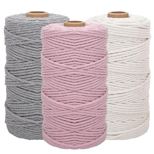 Abiemuce 3stk Makramee Garn, 3mm x 100m Macrame Cord MakrameeSchnur MakrameeKordel, Baumwollkordel in Naturtönen für DIY Handwerk, Weben Dekoration, Hängepflanze Pflanze Aufhänger, 100% Baumwollseil Abiemuce 3stk Makramee Garn, 3mm x 100m Macrame Cord MakrameeSchnur MakrameeKordel, Baumwollkordel in Naturtönen für DIY Handwerk, Weben Dekoration, Hängepflanze Pflanze Aufhänger, 100% Baumwollseil von Abiemuce