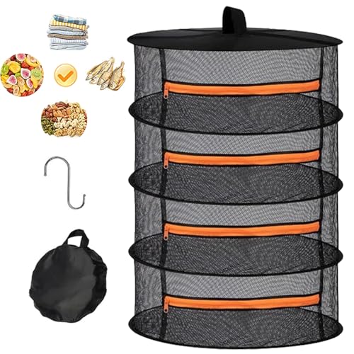 Abiemuce 4 Lagiges Trockennetz, 60X80cm Tockennetz Kräuter, Kräutertrockner, Hängendes Kräutertrockennetz mit Orange Reißverschlüssen, Trocknungsnetze Grow für Kräuter, Pflanze, Gewürze, Kleidung von Abiemuce