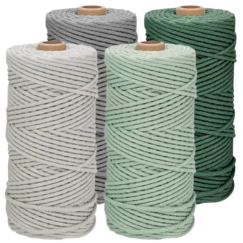 Abiemuce Makramee Garn 4er Set, 3mm x 100m Macrame Cord MakrameeSchnur MakrameeKordel, Baumwollkordel in Naturtönen für DIY Handwerk, Weben Dekoration, Hängepflanze Pflanze Aufhänger, 100%Baumwollseil Abiemuce Makramee Garn 4er Set, 3mm x 100m Macrame Cord MakrameeSchnur MakrameeKordel, Baumwollkordel in Naturtönen für DIY Handwerk, Weben Dekoration, Hängepflanze Pflanze Aufhänger, 100%Baumwollseil von Abiemuce