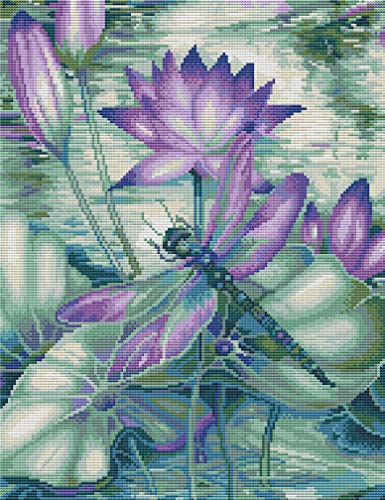 Abillyn Kreuzstich Stickpackungen Vorgedruckt, Lotus und Libelle Stickerei Set (Libellen) von Abillyn