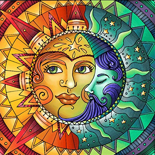 Abillyn Kreuzstich Stickpackungen Vorgedruckt, Sonne und Mond Sterne Fractal Face Hippie Bilder Stickerei Set (Sonne) von Abillyn