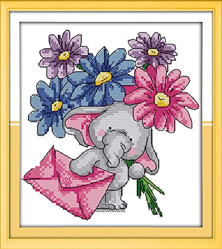 Abillyn Stickerei-Kreuzstich-Set mit Elefantenbaby, gestempelt mit gedrucktem Muster, Starter-Set (Elefantenbaby) von Abillyn