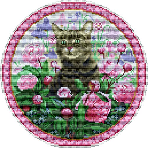 Abillyn Stickerei-Kreuzstich-Set, Katze und Blume, mit aufgedrucktem Muster, Starter-Set (Katze) von Abillyn