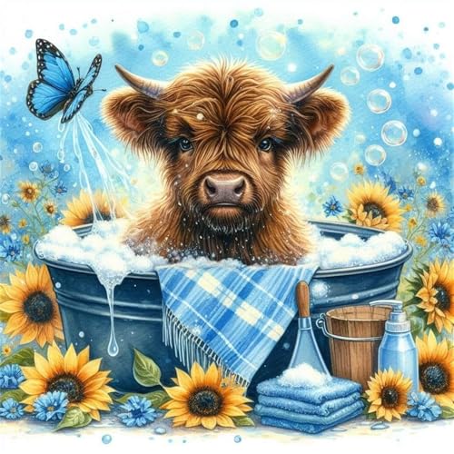 Abillyn Stickerei-Kreuzstich-Set, Kuh, das Bad nimmt, gestempelt mit gedrucktem Muster, Starter-Set (Kuh) von Abillyn